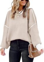 ETCYY Womens Oversized Sweaters Fall 2024 Fashion Clothes Trendy Batwing Sleeve Colorblock Striped Knit Pullover Sweater Tops