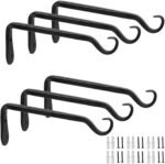 Worth Garden 6-Pack 7" Plant Hanger Bracket - Forged Wrought Iron Powder-Coated Heavy Duty Wall Hook - Black Plant Hanging Hooks - Durable and Stable for Bird Feeders, Planters Indoor & Outdoor