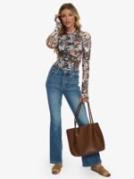 Dealmore Floral Mesh Mockneck Tops Trendy Going Out Tops fot Women with Thumb Hole Fashion Fall Outfits 2024 - Image 2