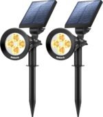 Nekteck Solar Lights, 2-in-1 Solar Spot Lights Outdoor, Waterproof Solar Powered Landscape Spotlights, Bright and Dark Sensing, Auto On/Off for Yard, Pathway, Garden, Driveway (2 Pack, Warm White)