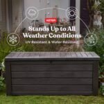 Keter Westwood 570L Storage Box, All-Weather Resin Deck Box and Stylish Outdoor Bench with Piston-Assisted Lockable Lid & Side Handles, Espresso Brown - Image 5