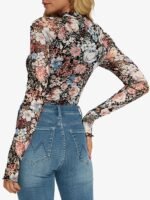 Dealmore Floral Mesh Mockneck Tops Trendy Going Out Tops fot Women with Thumb Hole Fashion Fall Outfits 2024 - Image 4