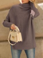 LILLUSORY Women's Oversized Turtleneck Sweaters Fall Batwing Sleeve Ribbed Tunic Sweater - Image 7