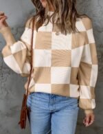 ZESICA Women's 2024 Fall Fashion Turtleneck Long Sleeve Striped Ribbed Knit Loose Pullover Sweater Tops - Image 2