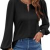 Blooming Jelly Womens Long Sleeve Dressy Casual Top V Neck Puff Sleeve Shirt Keyhole Blouse 2024