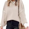 ETCYY Womens Oversized Sweaters Fall 2024 Fashion Clothes Trendy Batwing Sleeve Colorblock Striped Knit Pullover Sweater Tops