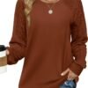 Saloogoe Sweatshirts for Women Crewneck Cable Knit Sleeve Sweaters Lightweight Fashion 2024