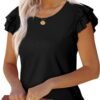 WEESO Womens T Shirts Ruffle Short Sleeve Summer Tops Cute Crew Neck Casual Blouses