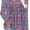 ROSELINLIN Womens Long Sleeve Tunic Tops Floral Fall Blouse Shirts