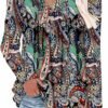 ROSELINLIN Womens Long Sleeve Tunic Tops Floral Fall Blouse Shirts