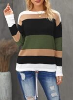 Dokotoo Fall Sweaters Round Neck Striped Cute Winter Pullover Sweaters for Women Trendy 2024 Drawstring - Image 2