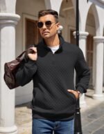 COOFANDY Mens Quarter Zip Pullover Quilted Sweatshirt Knit Long Sleeve Mock Neck Sweater Polo with Pocket - Image 4