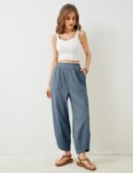 Xiaoxuemeng Womens Baggy Wide Leg Pants Casual Elastic Waisted Palazzo Harem Pants with Pockets - Image 5