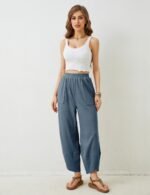 Xiaoxuemeng Womens Baggy Wide Leg Pants Casual Elastic Waisted Palazzo Harem Pants with Pockets - Image 7