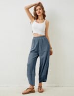 Xiaoxuemeng Womens Baggy Wide Leg Pants Casual Elastic Waisted Palazzo Harem Pants with Pockets - Image 6