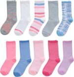 Hanes Girls' Ultimate Fashion Crew Socks Pack, Lightweight Stretch Crew Socks, Assorted 10-Pair Pack, Small - Image 2