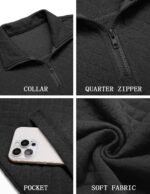 COOFANDY Mens Quarter Zip Pullover Quilted Sweatshirt Knit Long Sleeve Mock Neck Sweater Polo with Pocket - Image 5