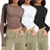 AUTOMET Womens Long Sleeve Shirt Basic Crop Tops Fall Fashion Underscrubs Layer Slim Fit Winter Clothes