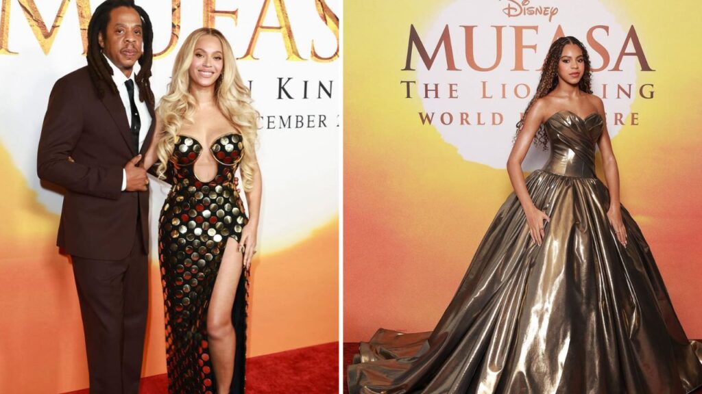 Beyonce-Stuns-in-a-Gold-Studded-Balmain-x-LionKing-Dress-Blue-Ivy-Exudes-Glamour-in-a-Gold-Christian