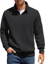 COOFANDY Mens Quarter Zip Pullover Quilted Sweatshirt Knit Long Sleeve Mock Neck Sweater Polo with Pocket