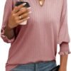 Dokotoo Tops for Women Trendy Casual Summer Basic T Shirts Lightwight 3/4 Sleeve Textured Solid V Neck Tees Blouses