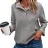 KIRUNDO Womens Sweatshirt Casual Textured Long Sleeve Henley Button V Neck Loose Pullover 2024 Trendy Fall Outfits Tops