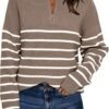 LILLUSORY Women's Quarter Zip Striped Oversized Sweater Mock Turtleneck Pullover Fall Fashion Outfit Winter Trendy Clothes