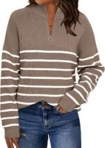 LILLUSORY Women's Quarter Zip Striped Oversized Sweater Mock Turtleneck Pullover Fall Fashion Outfit Winter Trendy Clothes