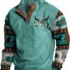 Men's Western Aztec Sweatshirts Vintage Ethnic Style 1/4 Button Up Stand Collar Tribal Country Pullover Loose Jacket