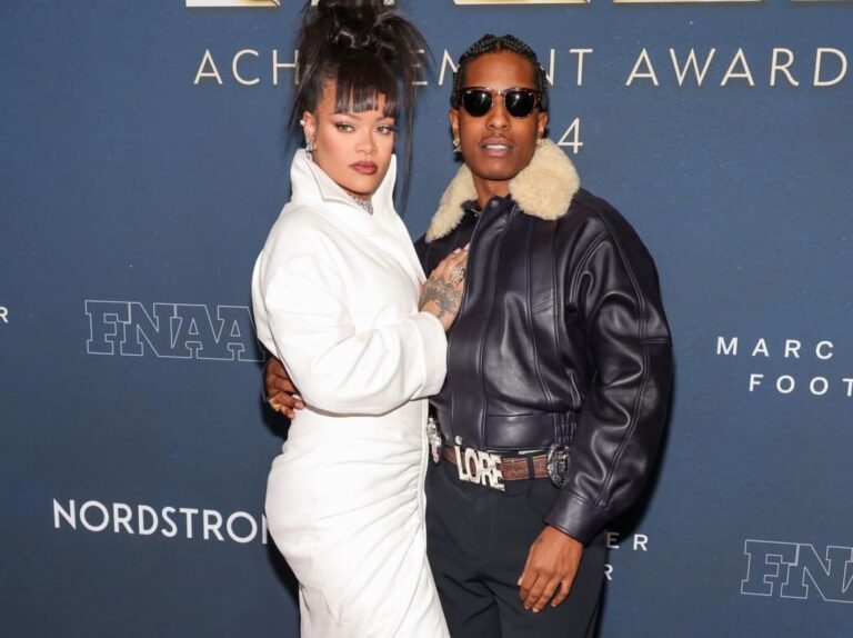 Rihanna-and-ASAP-Rocky-Attend-the-Footwear-News-Awards-in-a-Custom-White-Alaia-Gown-a-Black-Leather