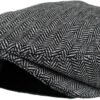 Wonderful Fashion Men's Classic Herringbone Tweed Wool Blend Newsboy Ivy Hat (Large/X-Large, Charcoal)