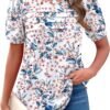 Zeagoo Womens Short Sleeve Tops Floral Boho Shirts Pleated Crewneck Summer Outfit Puff Sleeve Blouses Casual Tunic