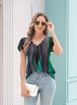 Womens Summer Tops Seashell Edge V Neck Shirts Petal Short Sleeve Top Dressy Casual Tunic Blouses - Image 2