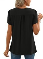 Anyhold Women's Summer Petal Sleeve Tops Dressy Casual Shirts Pleated Business Tunic Crew Neck Blouses - Image 4