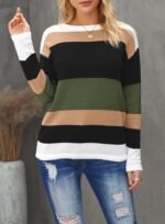 FEKOAFE Women's 2025 Cute Striped Sweaters Crew Neck Long Sleeve Pullover Sweaters for Women - Image 3