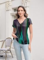 Womens Summer Tops Seashell Edge V Neck Shirts Petal Short Sleeve Top Dressy Casual Tunic Blouses - Image 4