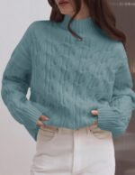 ZESICA Women's Sweaters Fall Winter Long Sleeve Mock Neck Solid Color Casual Loose Chunky Pullover Sweater - Image 2