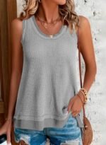 BLENCOT Women's Waffle Knit Summer Tank Top Casual Scoop Neck Sleeveless Loose Tunic Tops - Image 3