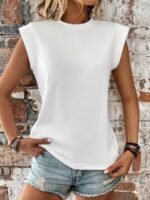 SweatyRocks Women's Casual Cap Sleeve Crewneck Plain T Shirt Basic Summer Pullover Tee Top - Image 5