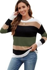 FEKOAFE Women's 2025 Cute Striped Sweaters Crew Neck Long Sleeve Pullover Sweaters for Women - Image 7