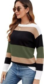 FEKOAFE Women's 2025 Cute Striped Sweaters Crew Neck Long Sleeve Pullover Sweaters for Women - Image 6