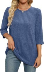 JomeDesign Sweaters for Women 3/4 Sleeve Tops Round Neck Loose Casual Blouses - Image 2