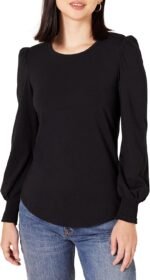 Amazon Essentials Women's Long-Sleeve Crewneck Smocked Cuff T-Shirt