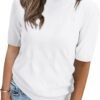 Arach&Cloz Womens Summer Tops Fashion Short Sleeve Sweaters Crew Neck Lightweight Knit Dressy Blouse 2025