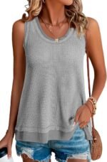 BLENCOT Women's Waffle Knit Summer Tank Top Casual Scoop Neck Sleeveless Loose Tunic Tops