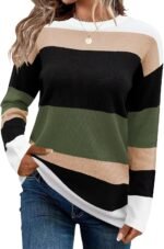 FEKOAFE Women's 2025 Cute Striped Sweaters Crew Neck Long Sleeve Pullover Sweaters for Women