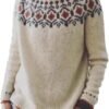 Fair Isle Sweater Women Plus Size Vintage Long Sleeve Crewneck Sweater Fair Isle Knit Pullover Sweater Tops S-4XL