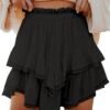 Flowy Shorts for Women Casual Boho Ruffle Tiered Skorts High Waist Mini Skirts Golf Tennis Crochet Shorts