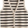 LILLUSORY Vest Tops for Women Striped Sweater Vest 2025 Spring Crochet Cropped Button Up Work Tank Top Outfits Clothes