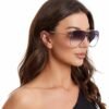 Premium Rimless Oversized Aviator Sunglasses for Women, Polarized PC Lens UV Protection Women’s Shade VF2203